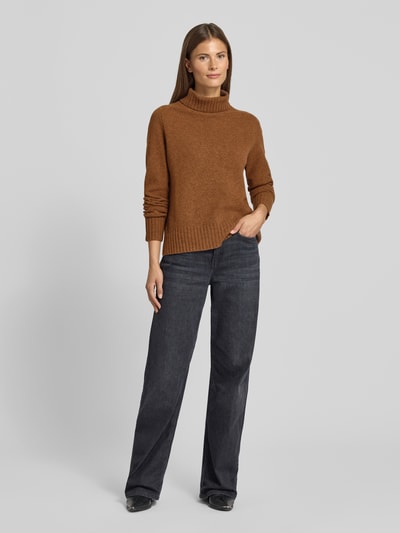 Fynch-Hatton Rollkragenpullover mit gerippten Abschlüssen Mittelbraun Mel 1