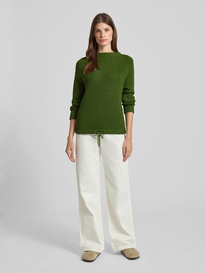 Jake*s Casual Strickpullover mit gerippten Abschlüssen Grass 1