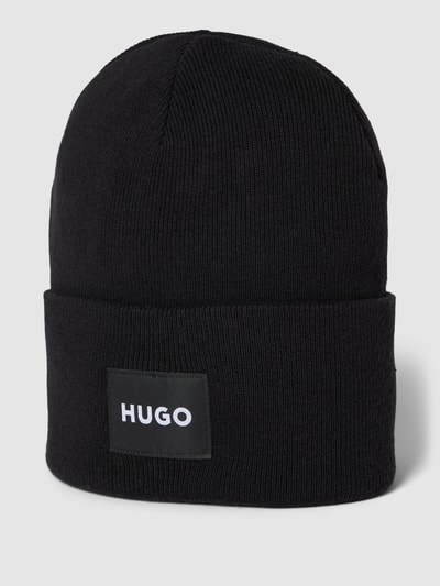 HUGO Beanie met labelpatch, model 'Xevon' Zwart - 1