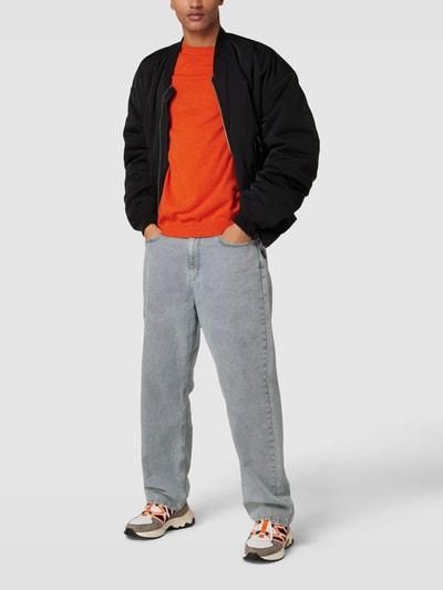Christian Berg Men Kaschmir Pullover mit geripptem Rundhalsausschnitt Dunkel Orange meliert 1