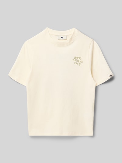 Produktfoto, Regular Fit T-Shirt mit Statement-Print von Garcia aus reiner Baumwolle, Rundhalsausschnitt, cremefarben, glatte Textur