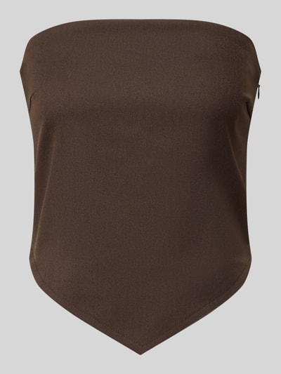 Produktfoto, Slim Fit Blusentop im Off-Shoulder-Look Modell 'RAVNA' van Copenhagen Muse, donkerbruin, materiaalmix met viscose, ruglengte maat S 38 cm