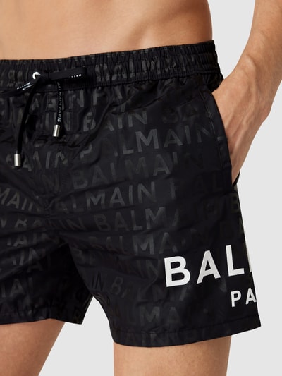 Balmain Badehose mit Allover-Label-Print Schwarz 3