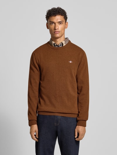 Gant Strickpullover aus reiner Lammwolle mit gerippten Abschlüssen Schoko 4