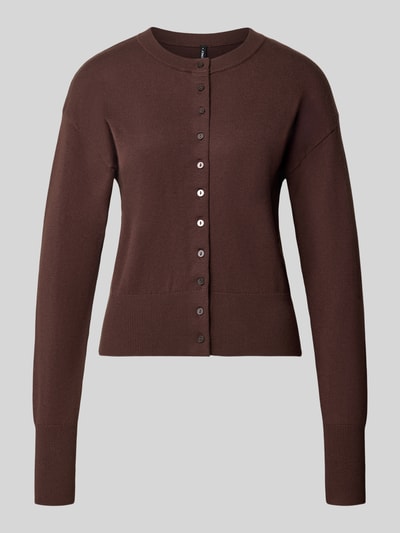 Produktfoto, braune Regular Fit Strickjacke aus Viskose-Mix Modell 'MIO' von ONLY, glatte Textur, Damen Strickjacke von ONLY