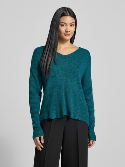 VERO MODA Regular Fit Strickpullover mit V-Ausschnitt Modell 'CREWLEFILEGLITTER' Petrol 4