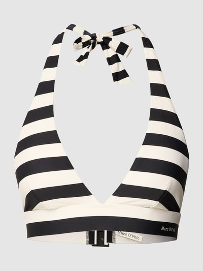 Produktfoto, Bikini-Oberteil mit Streifenmuster Modell 'Classic' von Marc O'Polo, Schwarz-Weiß, Stretch-Material, Klickverschluss, Label-Detail
