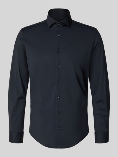 Produktfoto, Slim Fit Business-Hemd mit Haifischkragen von SEIDENSTICKER, dunkel, glatter Material-Mix mit Stretch-Anteil, Knopfleiste, Herren