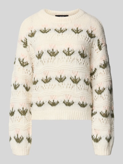 VERO MODA Regular Fit Strickpullover mit Lochstrickmuster Modell 'IDELLE' Offwhite 2