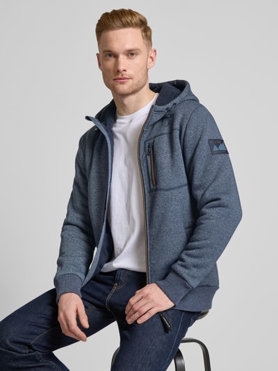 Tom Tailor Regular fit sweatjack in gemêleerde look met labelpatch Donkerblauw - 3