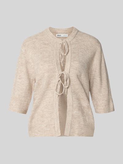 Produktfoto, cremefarbene Regular Fit Strickjacke mit Schnürung Modell 'SIMONI' von ONLY, Damen Pullover von ONLY, helle Textur