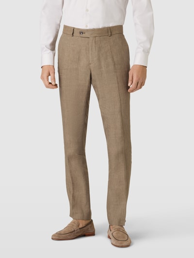 Carl Gross Slim Fit Anzughose aus Leinen mit Bügelfalten Modell 'Tomte' Taupe 4