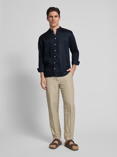 Fynch-Hatton Koszula lniana o kroju regular fit ze stójką Granatowy 1