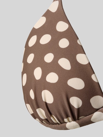 Produktfoto, Bikini-Oberteil mit Neckholder Modell 'Dauna' von Barts, braun mit weißen Punkten, Material-Mix mit Stretch-Anteil, Triangel-Form, Perlen, Schnürung