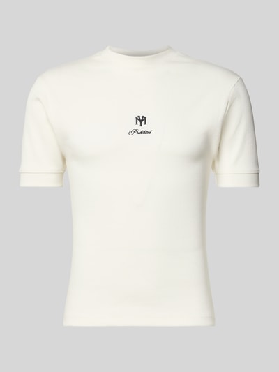 Produktfoto, Slim Fit T-Shirt mit Label-Stitching von PROHIBITED, Herren T-Shirt aus Baumwoll-Elasthan-Mix in Ripp-Optik, Rundhalsausschnitt