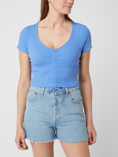 Only Cropped Shirt mit Rippenstruktur Modell 'Mia'  Rauchblau 4