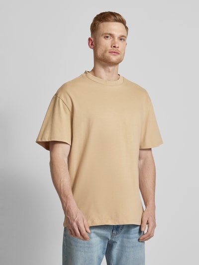 Jack & Jones Premium T-shirt z prążkowanym, okrągłym dekoltem model ‘HARVEY’ Szarobrązowy 4