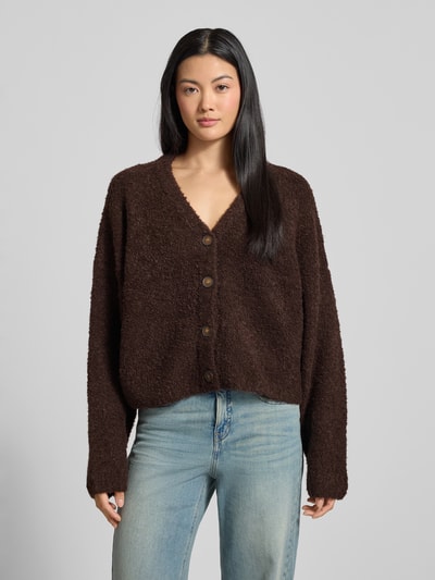JAKE*S STUDIO WOMAN Strickjacke in Bouclé-Optik mit V-Ausschnitt Dunkelbraun 4