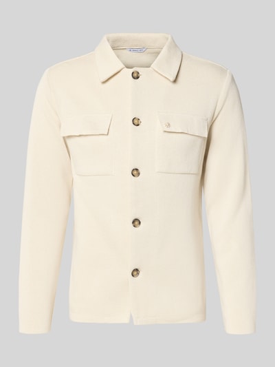 Produktfoto, Regular Fit Hemdjacke mit Brusttaschen von Manuel Ritz aus mieszanka bawełny, wykładany kołnierz, listwa guzikowa, długość tyłu w rozmiarze M: 68 cm, kolor jasny beżowy, prosty krój, dwie kieszenie na piersi