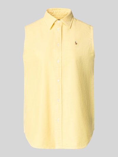 Produktfoto, Relaxed Fit Hemdbluse aus reiner Baumwolle von Polo Ralph Lauren in Hellgelb, unifarben, Oxford-Struktur, Logo-Stitching links