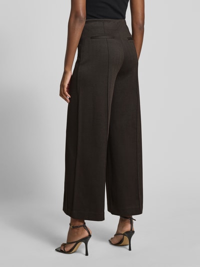 ICHI Wide leg stoffen broek met vaste persplooien, model 'KATE' Donkerbruin - 5