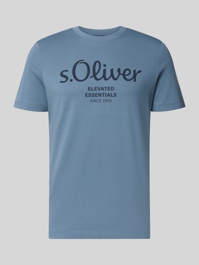 Produktfoto, Regular Fit T-Shirt aus reiner Baumwolle von s.Oliver RED LABEL, efekt: jednolity kolor, nadruk z logo, dżersej, niebieski