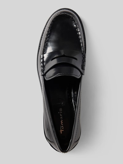 Produktfoto, Loafer aus echtem Rindsleder von Tamaris, glänzendes schwarzes Leder, klare Linien, glatte Oberfläche, Damen Loafer von Tamaris