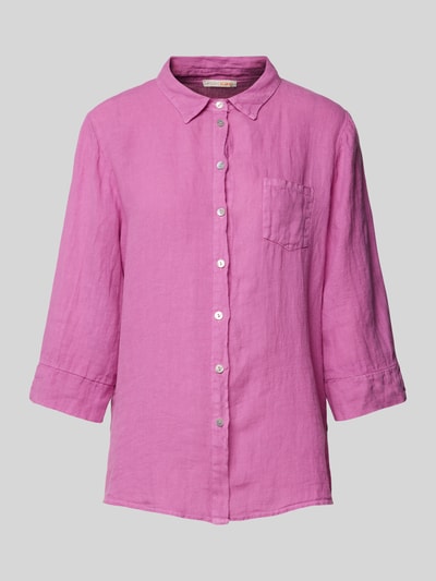 Heartkiss Linnen blouse met borstzak Fuchsia - 2