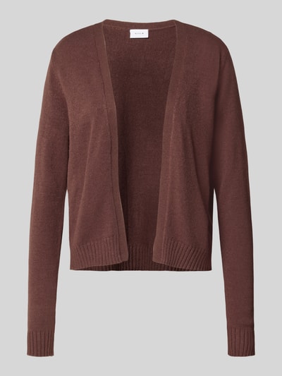 Productfoto, Strickjacke aus Viskose-Mix van VILA, Dames gebreid jack in bruin, recht pasvorm, ribboord, ribboorden, Ruglengte maat S 52 cm, Mouwlengte maat S 64 cm, Viscosemix