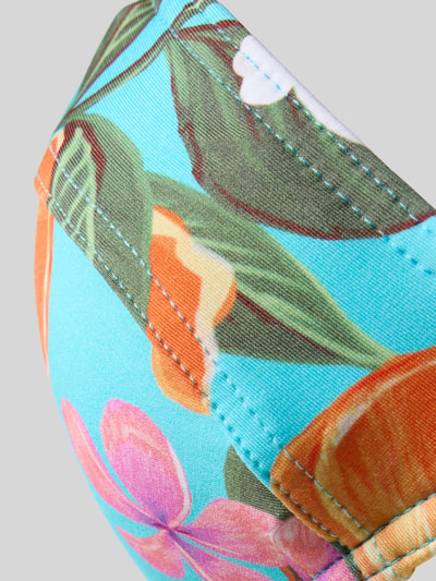 Productfoto, kleurrijk Bikini-Oberteil im Allover-Look Modell 'MINEW MOOREA' van Banana Moon, materiaal-mix met stretch, nauwsluitende fit, nekhouder, vetersluiting, bloemen- en bladpatroon, detailopname.