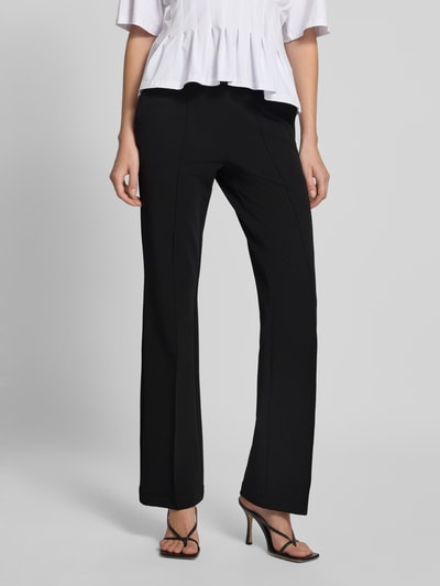 Vrouwenmodel draagt zwarte regular fit broek met elastische band model 'FRANCOISE' van CAMBIO, Dames wijdte broek, frontale lichaamsopname