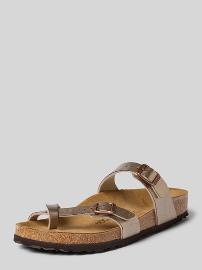Produktfoto, Slipper in Leerlook Model 'Mayari' van Birkenstock, afgeronde pasvorm, logodetail, open hiel, hakhoogte maat 40: 3 cm