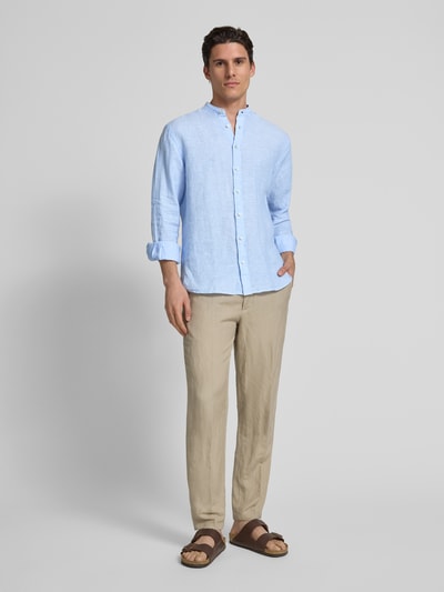 Fynch-Hatton Regular fit linnen overhemd met opstaande kraag Lichtblauw - 1