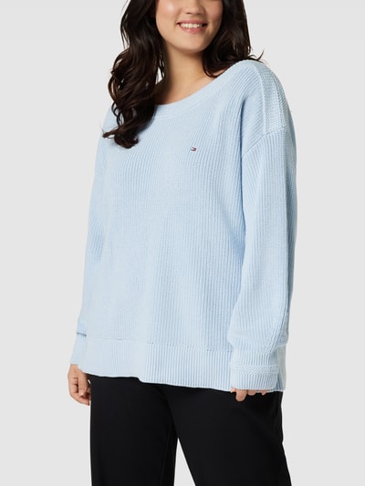 Tommy Hilfiger Curve PLUS SIZE gebreide pullover met labelstitching Lichtblauw - 4