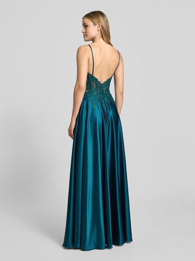 Luxuar Avondjurk van satijn met kant Petrol - 5