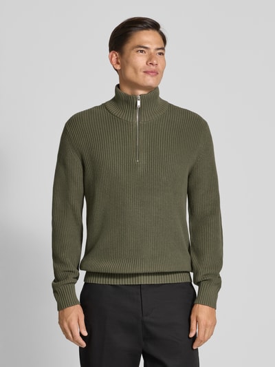 MCNEAL Strickpullover mit Troyer-Kragen Oliv 4