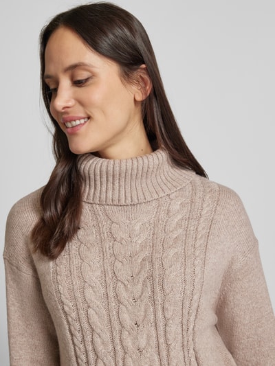 Tom Tailor Rollkragenpullover mit Zopfmuster Beige Melange 3