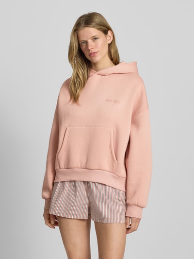 Review Hoodie mit überschnittenen Schultern und Känguru-Tasche Altrosa 4