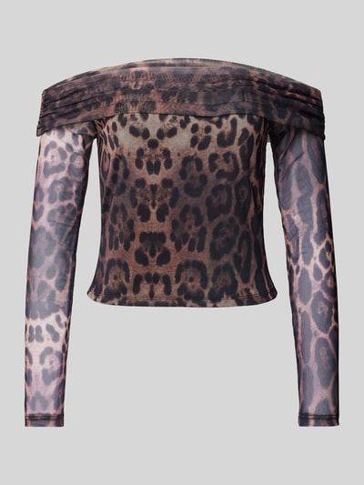 Pieces Blouse met lange mouwen en dierenprint, model 'LEO' Zwart - 3