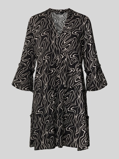 Produktfoto, Ausgestelltes Blusenkleid aus reiner Viskose Modell 'EASY JOY' von Vero Moda, czarno-beżowy wzór allover, lejąca tekstura, długość mini
