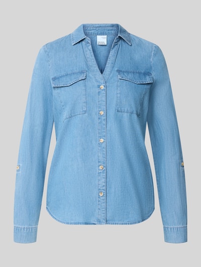 Produktfoto, hellblaue Regular Fit Langarmbluse aus reiner Baumwolle Modell 'BUMPY' von VERO MODA, glatte Jeansoptik, Damen Langarmbluse