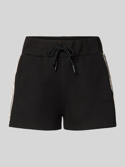 Productfoto, zwarte Shorts met Kordelzug en Logo-Print Modell 'BRITNEY' van Guess Activewear, katoenmix, loose fit, elastische tailleband, zijzakken