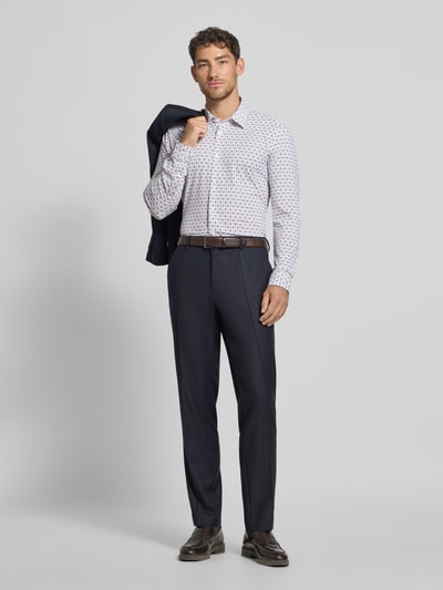 BOSS Slim Fit Business Hemd mit Allover-Muster Modell 'P-ROAN' Weiss 1
