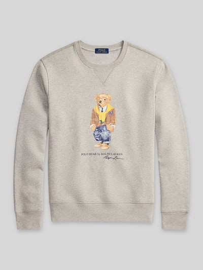 Produktfoto, Regular Fit Sweatshirt aus Baumwoll-Mix mit Polo Bear von Polo Ralph Lauren, melange, rundhals, krój regular fit, nadruk Polo-Bear, długie rękawy, bawełniana mieszanka, wykończenie ściągaczowe