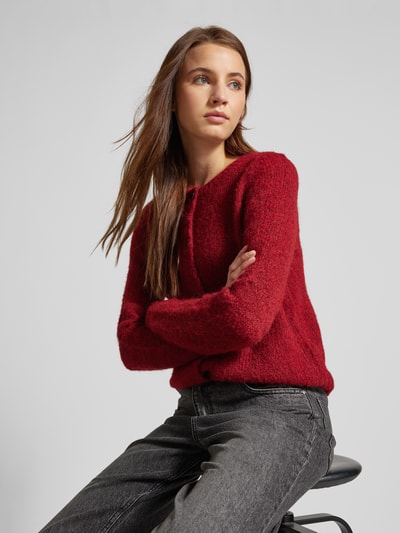 Vero Moda Regular Fit Strickjacke mit Wollanteil und Knopfleiste Modell 'NOVAH' Bordeaux 3