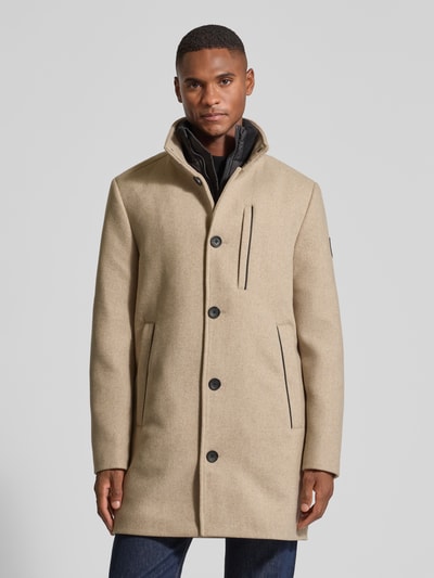 Tom Tailor Regular fit lange wollen jas met opstaande kraag  Beige - 4