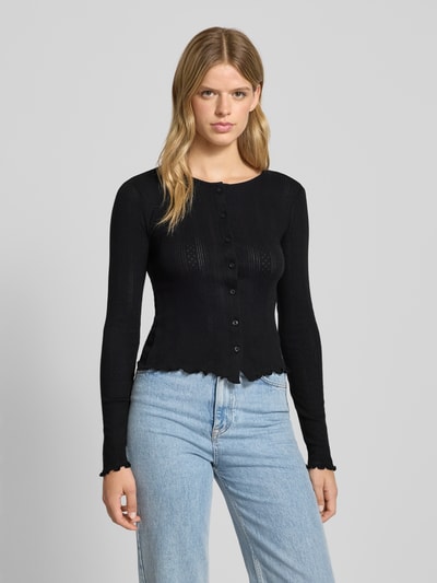 Pieces Slim fit gebreid jack van puur katoen, model 'MARIE' Zwart - 4