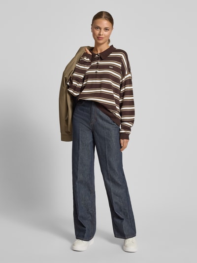 Gestuz Oversized poloshirt met logostitching, model 'paige' Donkerbruin - 1