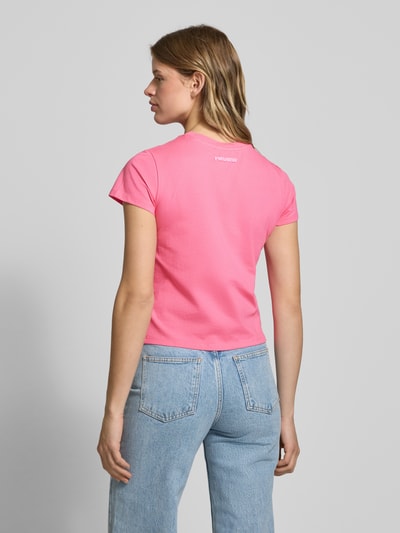 Review T-shirt met statementstitching Neon roze - 5