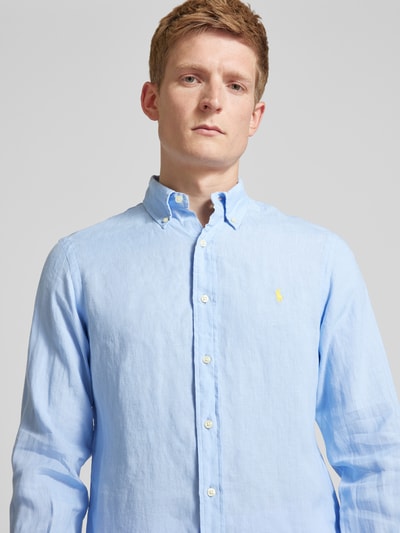 Polo Ralph Lauren Koszula lniana o kroju custom fit z wyhaftowanym logo Błękitny 3